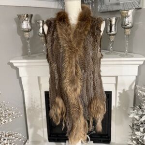 Dolce Cabo Rabbit Fur Vest with Raccoon Trim